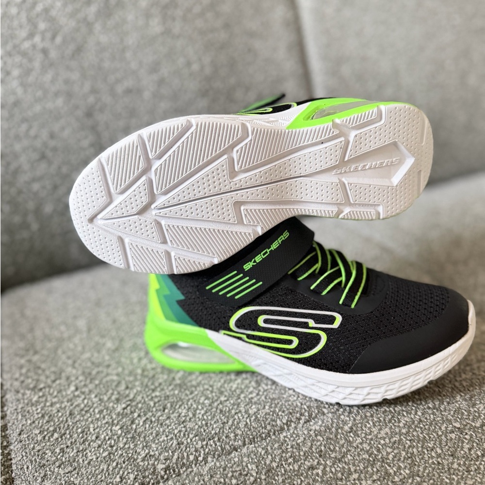 Skechers Kids Black & Neon Green Slip-On Athletic Sneakers